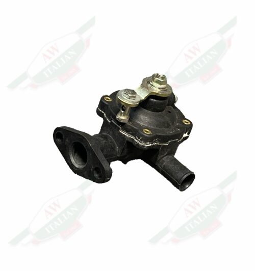 black plastic object with gold metal bolts and nuts laying flat on white background