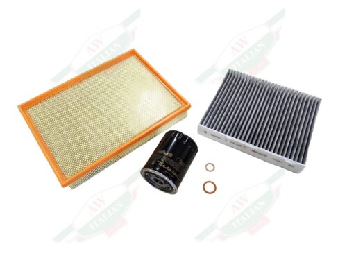 orange and cream colored square filter and black cylindrical oil filter on white background