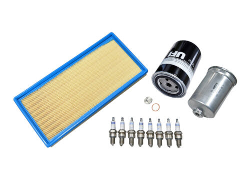 filter kit white blue ufi filter and bosch spark plugs with yellow air filter