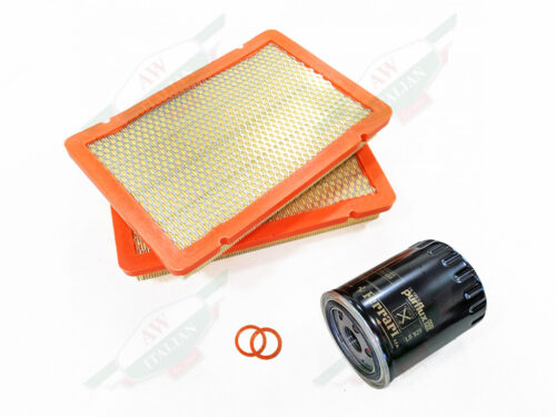 orange and yellow rectangle air filters with black oil filter