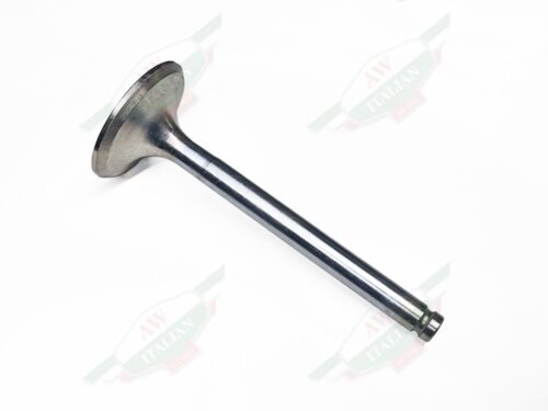 Steel engine valve laying on side with white background