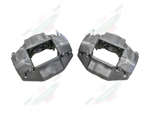 ferrari 106357 106358 front left and right brake calipers grey iron steel on white background