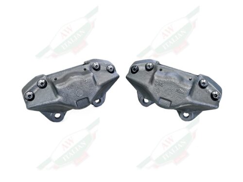 ferrari 106357 106358 front left and right brake calipers grey iron steel on white background