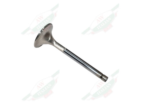 Steel engine valve laying on side with white background