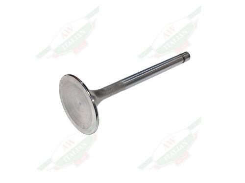 Steel engine valve laying on side with white background