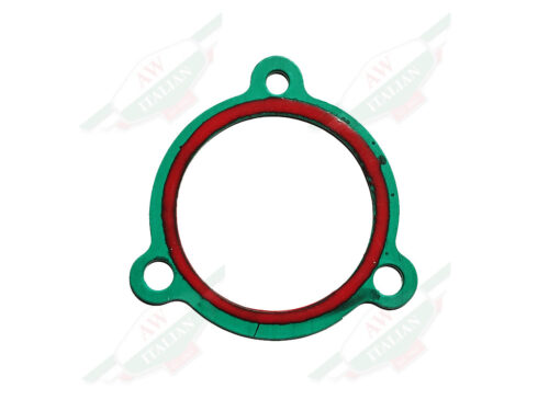 green and red circular gasket with 3 holes