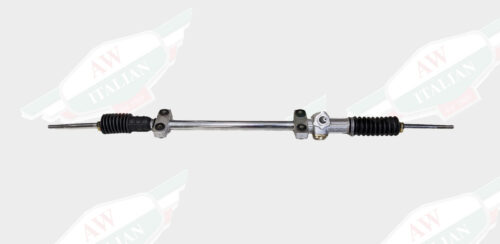 black and grey steering rack on white background laying horizontally