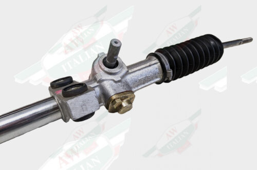 grey metal steering rack with black rubber boot on white background