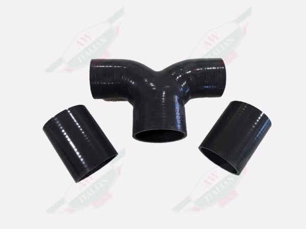 three pieces of black hose on white background