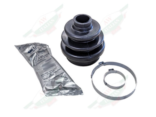 black rubber boot with metal round clamps and grey grease pack