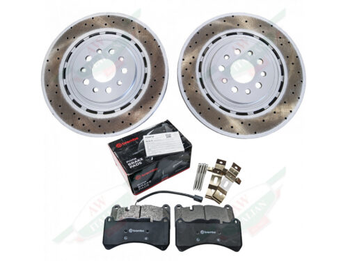 maserati brake pads black with red brembo box and metal discs with holes