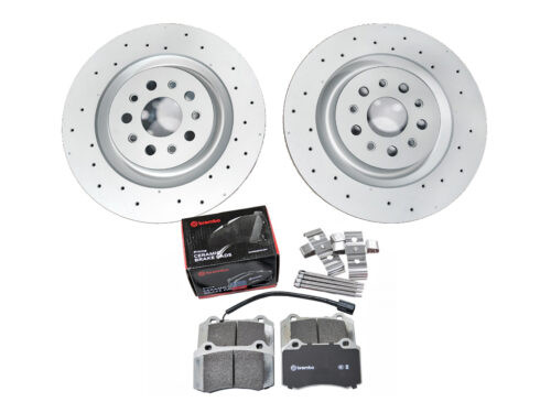 maserati brake pads black with red brembo box and metal discs with holes
