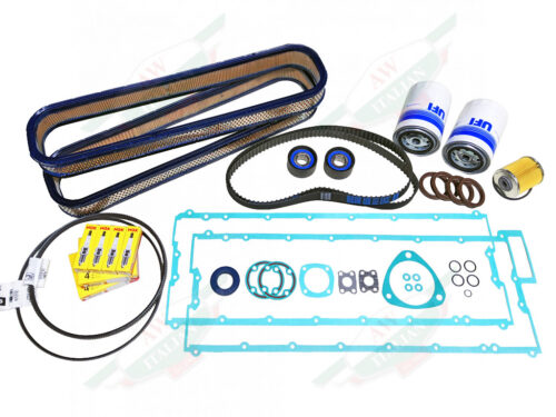 major 30k service kit air filters green gaskets timing belts on white background