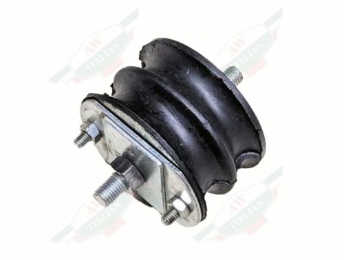 Silver metal object with black rubber, nuts and bolts on white background