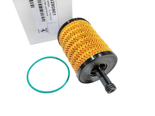 oil filter cartridge black plastic with yellow paper pleats