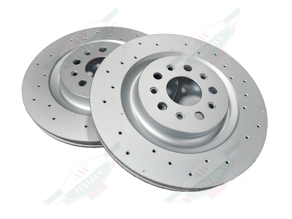 brake rotor pair grey metal discs with holes