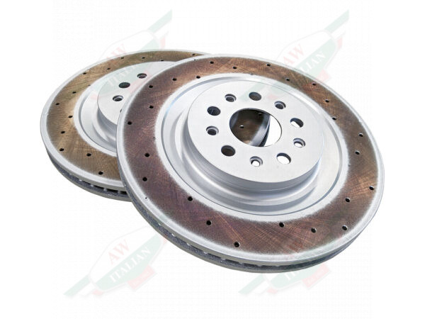 maserati 670035019 brake rotor pair grey metal discs with holes