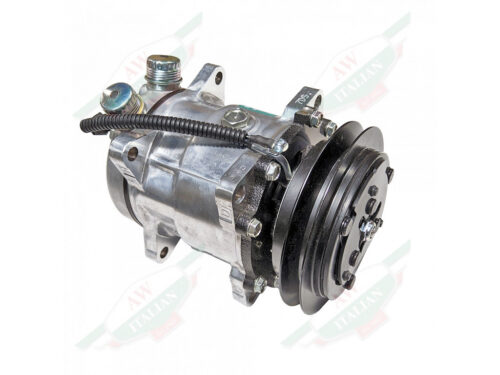 ac compressor silver metal body with black round pulley