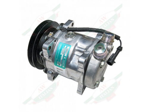 ac compressor silver metal body with black round pulley