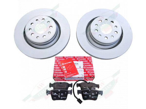 maserati 670105705KIT brembo pads with red box and grey circular rotors