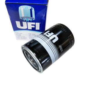 black oil filter with blue UFI box