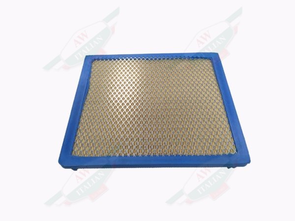 blue rimmed air filter on white background