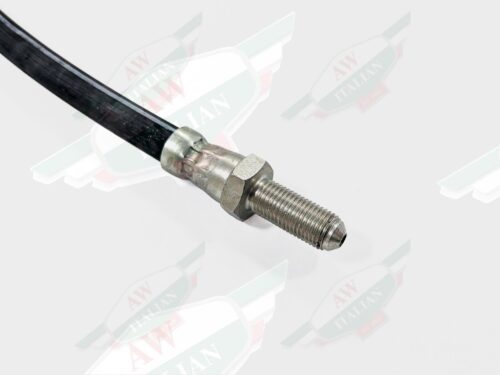 ferrari 95691303 front brake hose black rubber with metal ends on white background