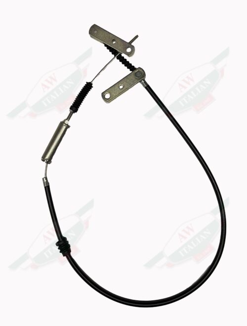 Silver Metal wire encased in black rubber with silver metal latches laying flat on white background