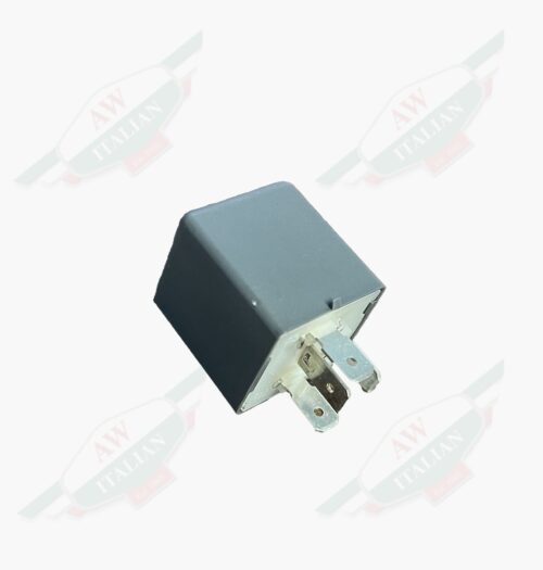 grey plastic box with silver metal prongs on white background