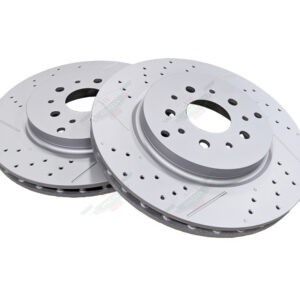 maserati 257142 brake rotor pair grey coated drilled and slotted