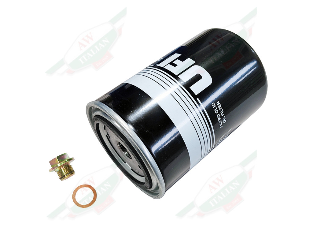 black ufi oil filter with drain plug and copper washer