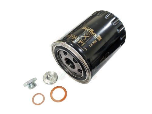 599OCSK ferrari black and gold purflux oil filter with drain plug and copper washer