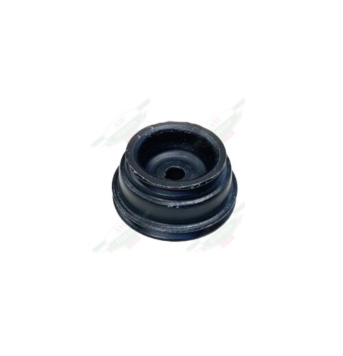 circular black metal pulley on white background