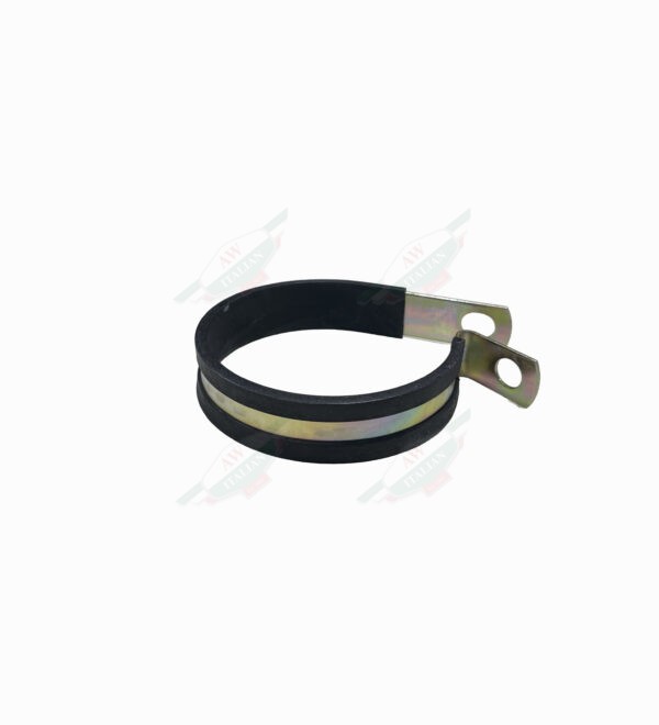 Silver clamp with black rubber coating on white background