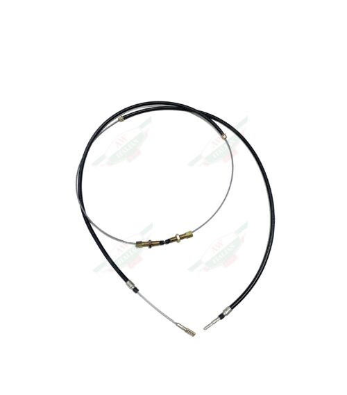 metal cable with black rubber coating on white background