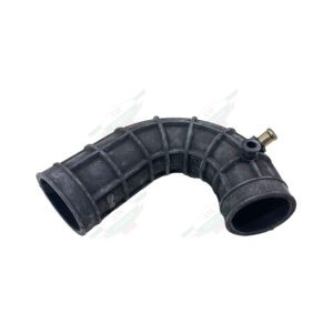 Black rubber curved hose on white background