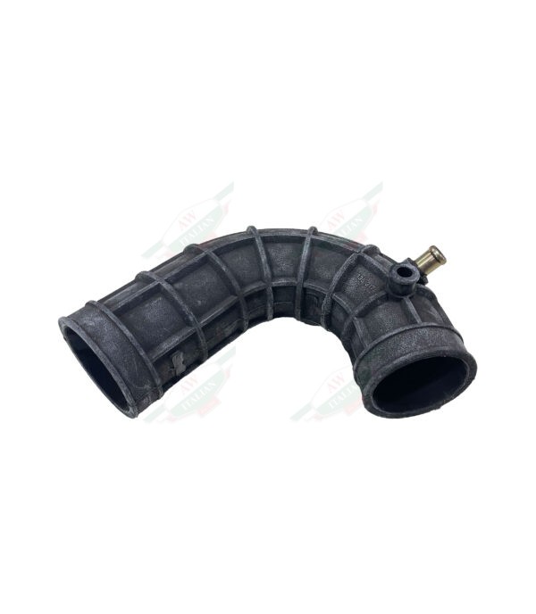 Black rubber curved hose on white background