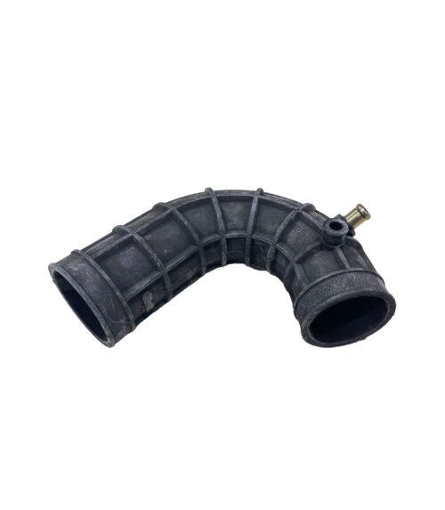 Black rubber curved hose on white background