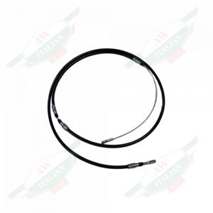 Metal cable with black rubber coating on white background