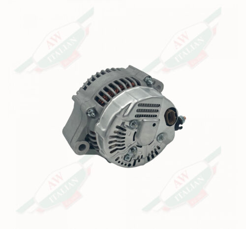 grey metal alternator on white background