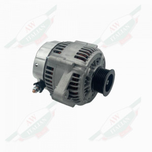 grey metal alternator on white background