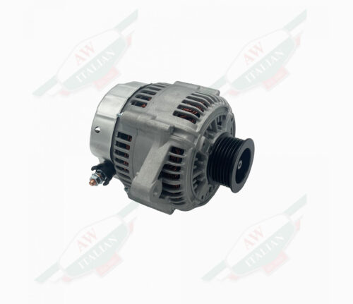 grey metal alternator on white background