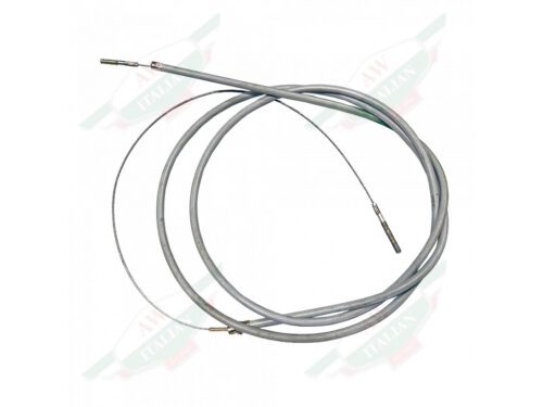 Metal cable with grey rubber coating on white background