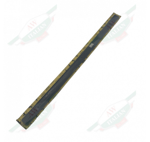 Bl;ack metal strip wrapped in plastic on yellow cardboard on white background