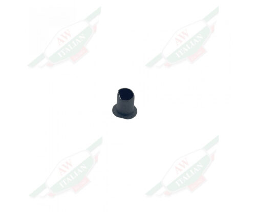Black thimble shaped object hollow in the middle on white background