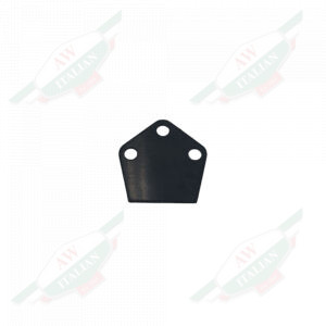 Pentagon shaped black object with 3 holes on white background