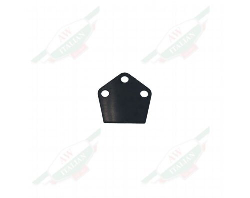 Pentagon shaped black object with 3 holes on white background