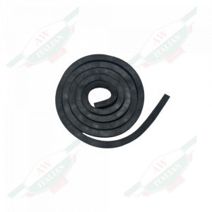 Black foam rolled up into a circle on white background