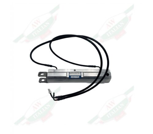 Silver metal object with two wires sticking out on white background