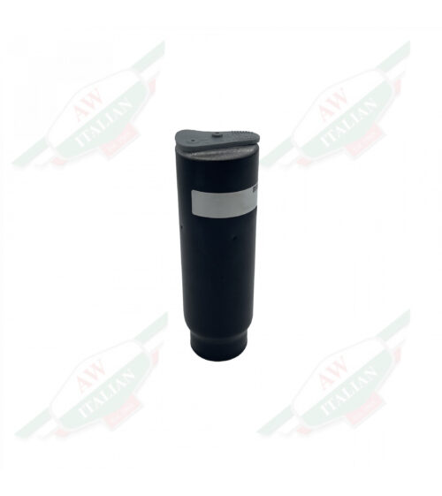 Black plastic cylinder standing upright on white background